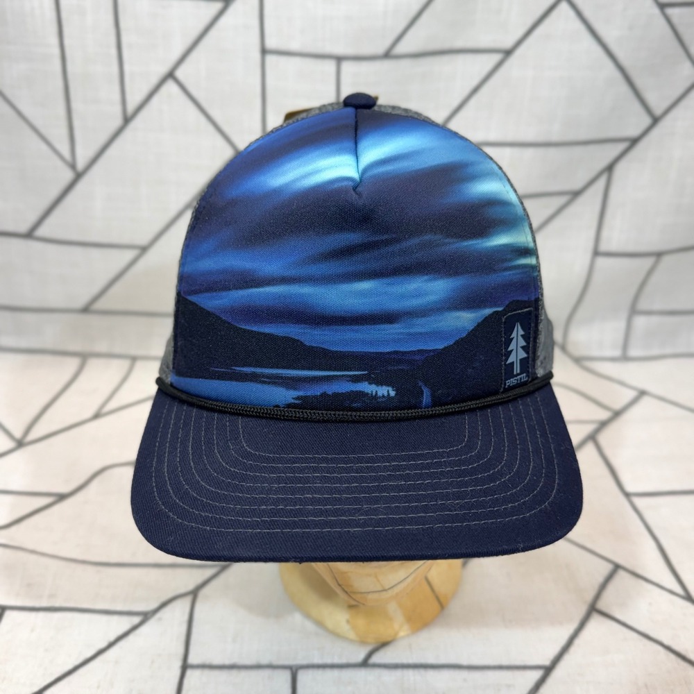 Pistil Trucker Hat OS Blue Aurora Borealis Mesh Snapback Cap Dusk Moody